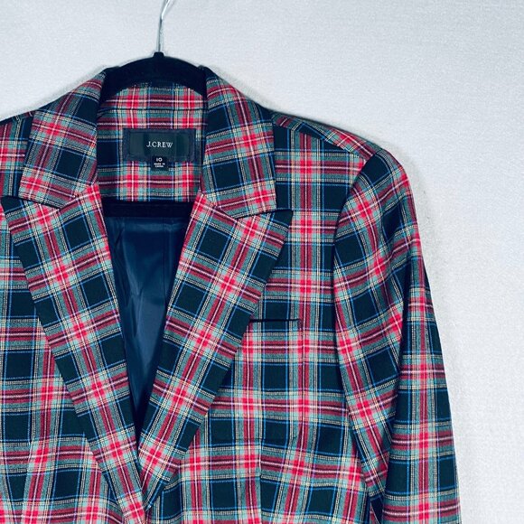 J Crew Blazer Womens 10 Red Black Wool Tweed Holiday Preppy Plaid Academia - Picture 3 of 10